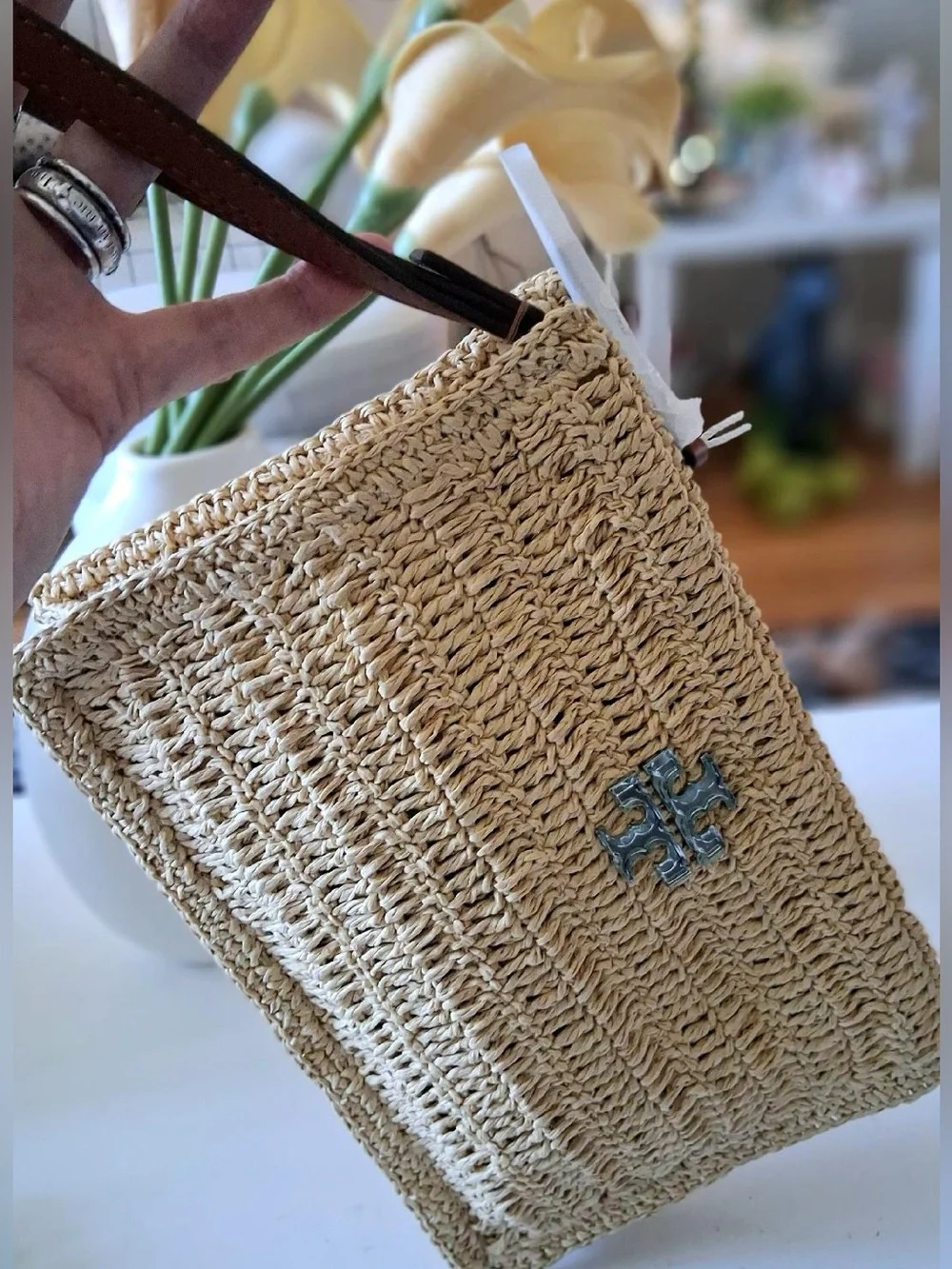 TORY BURCH RAFFIA WRISTLET CLUTCH BAG NWT